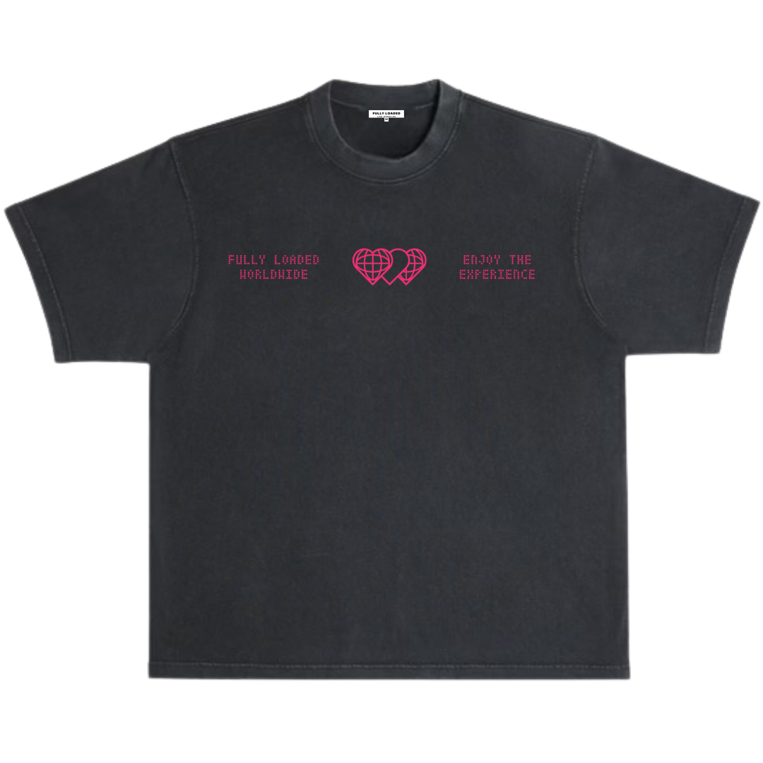 Vintage gray t-shirt with a heart design on a white background
