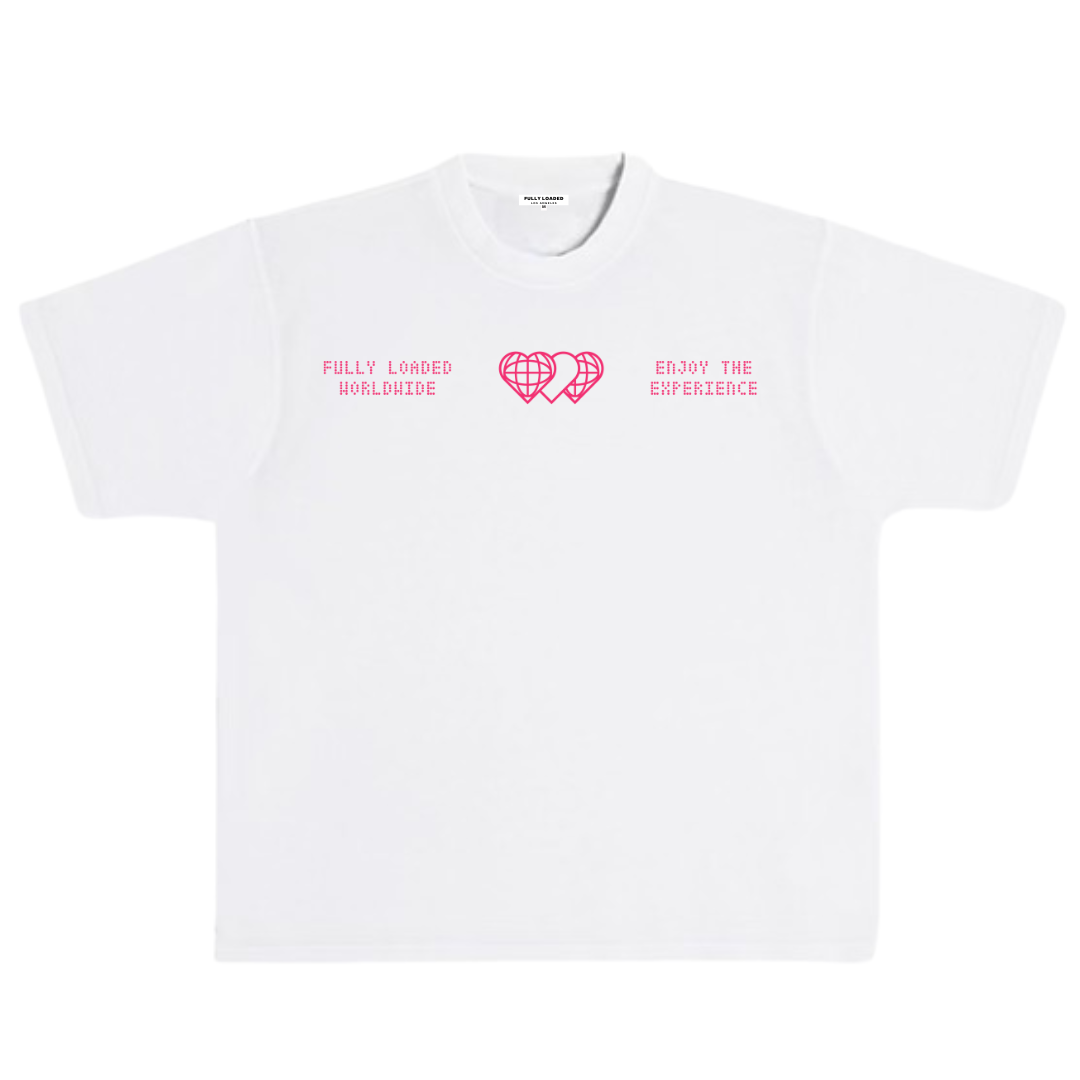 Worldwide Love Tee White cotton t-shirt with a pink heart design