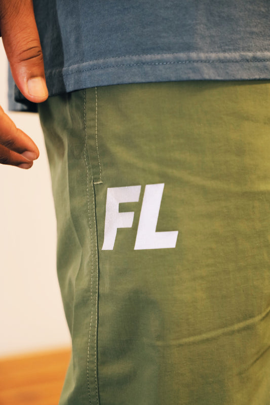 Olive Green FL Warm Up Pants front right shot.